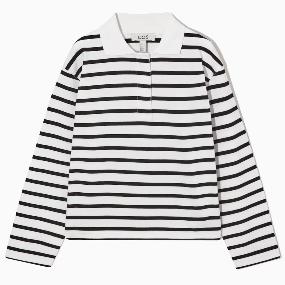 COS Striped Black and White Rugby Polo sz XS